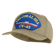 USS Coral Sea CV 43 Blue Patched Solid Cotton Twill 5 Panel Prostyle Snap Cap - Khaki OSFM