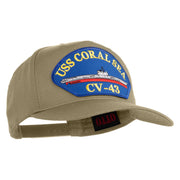 USS Coral Sea CV 43 Blue Patched Solid Cotton Twill 5 Panel Prostyle Snap Cap - Khaki OSFM