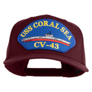 USS Coral Sea CV 43 Blue Patched Solid Cotton Twill 5 Panel Prostyle Snap Cap - Maroon OSFM