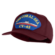 USS Coral Sea CV 43 Blue Patched Solid Cotton Twill 5 Panel Prostyle Snap Cap - Maroon OSFM