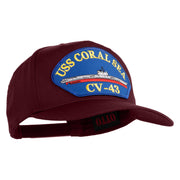USS Coral Sea CV 43 Blue Patched Solid Cotton Twill 5 Panel Prostyle Snap Cap - Maroon OSFM