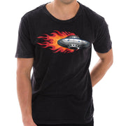 UFO Alien Spaceship Graphic Design Unisex Ring Spun Cotton Vintage Short Sleeve Crewneck Tee Shirt - Vintage-Black XS