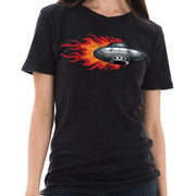 UFO Alien Spaceship Graphic Design Unisex Ring Spun Cotton Vintage Short Sleeve Crewneck Tee Shirt - Vintage-Black XS