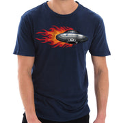 UFO Alien Spaceship Graphic Design Unisex Ring Spun Cotton Vintage Short Sleeve Crewneck Tee Shirt - Vintage-Denim XS