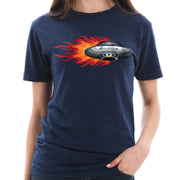 UFO Alien Spaceship Graphic Design Unisex Ring Spun Cotton Vintage Short Sleeve Crewneck Tee Shirt - Vintage-Denim XS