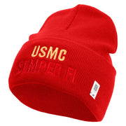 USMC Semper Fi Logo Embroidered 12 Inch Solid Knit Cuff Long Beanie Made in USA - Red OSFM