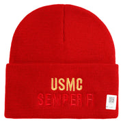 USMC Semper Fi Logo Embroidered 12 Inch Solid Knit Cuff Long Beanie Made in USA - Red OSFM