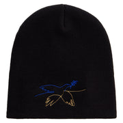 Peace Symbol with Bird Embroidered 8 inch Acrylic Short beanie - Black OSFM