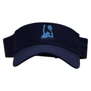 Playing Tennis Embroidered Cotton Twill Sun Visor - Navy OSFM