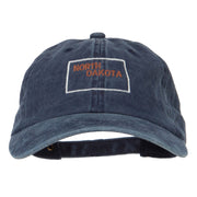 North Dakota with Map Outline Embroidered Washed Cotton Twill Cap