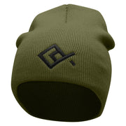 Square Fish Embroidered 8 inch Acrylic Short Blank Beanie - Olive OSFM