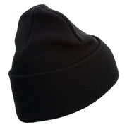 USMC Semper Fi Logo Embroidered 12 Inch Solid Knit Cuff Long Beanie Made in USA - Black OSFM