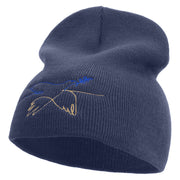 Peace Symbol with Bird Embroidered 8 inch Acrylic Short beanie - Navy OSFM