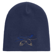 Peace Symbol with Bird Embroidered 8 inch Acrylic Short beanie - Navy OSFM