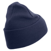 USMC Semper Fi Logo Embroidered 12 Inch Solid Knit Cuff Long Beanie Made in USA - Navy OSFM