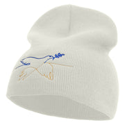 Peace Symbol with Bird Embroidered 8 inch Acrylic Short beanie - White OSFM