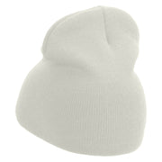 Peace Symbol with Bird Embroidered 8 inch Acrylic Short beanie - White OSFM