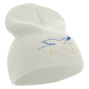 Peace Symbol with Bird Embroidered 8 inch Acrylic Short beanie - White OSFM