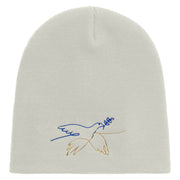 Peace Symbol with Bird Embroidered 8 inch Acrylic Short beanie - White OSFM