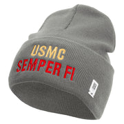 USMC Semper Fi Logo Embroidered 12 Inch Solid Knit Cuff Long Beanie Made in USA - Dk-Ash OSFM
