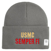 USMC Semper Fi Logo Embroidered 12 Inch Solid Knit Cuff Long Beanie Made in USA - Dk-Ash OSFM