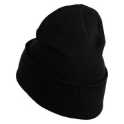 Mirrored Spiral Pinwheel Flower Iron On Patched 12 Inch Long Knitted Beanie - Black OSFM