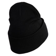 Mirrored Spiral Pinwheel Flower Iron On Patched 12 Inch Long Knitted Beanie - Black OSFM