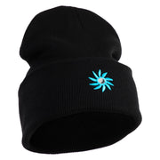 Mirrored Spiral Pinwheel Flower Iron On Patched 12 Inch Long Knitted Beanie - Black OSFM
