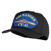 USS Ranger CV 61 Blue Patched Solid Cotton Twill 5 Panel Prostyle Snap Cap - Black OSFM