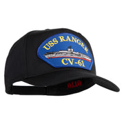 USS Ranger CV 61 Blue Patched Solid Cotton Twill 5 Panel Prostyle Snap Cap - Black OSFM