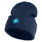 Mirrored Spiral Pinwheel Flower Iron On Patched 12 Inch Long Knitted Beanie - Navy OSFM