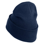 Mirrored Spiral Pinwheel Flower Iron On Patched 12 Inch Long Knitted Beanie - Navy OSFM