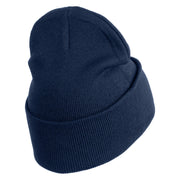 Mirrored Spiral Pinwheel Flower Iron On Patched 12 Inch Long Knitted Beanie - Navy OSFM
