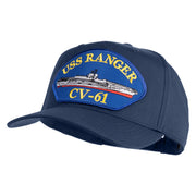 USS Ranger CV 61 Blue Patched Solid Cotton Twill 5 Panel Prostyle Snap Cap - Navy OSFM