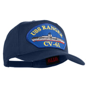 USS Ranger CV 61 Blue Patched Solid Cotton Twill 5 Panel Prostyle Snap Cap - Navy OSFM
