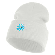 Mirrored Spiral Pinwheel Flower Iron On Patched 12 Inch Long Knitted Beanie - White OSFM