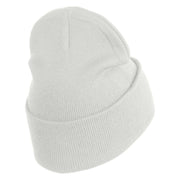 Mirrored Spiral Pinwheel Flower Iron On Patched 12 Inch Long Knitted Beanie - White OSFM