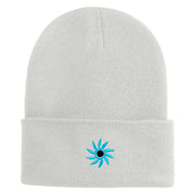 Mirrored Spiral Pinwheel Flower Iron On Patched 12 Inch Long Knitted Beanie - White OSFM