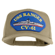 USS Ranger CV 61 Blue Patched Solid Cotton Twill 5 Panel Prostyle Snap Cap - Khaki OSFM