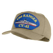 USS Ranger CV 61 Blue Patched Solid Cotton Twill 5 Panel Prostyle Snap Cap - Khaki OSFM