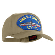 USS Ranger CV 61 Blue Patched Solid Cotton Twill 5 Panel Prostyle Snap Cap - Khaki OSFM