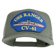 USS Ranger CV 61 Blue Patched Solid Cotton Twill 5 Panel Prostyle Snap Cap - Grey OSFM