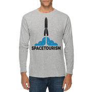 Spacetourism Graphic Long Sleeve Crewneck Tee - Heather-Grey XS