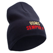 USMC Semper Fi Symbol Embroidered 8 Inch Short Beanie Made in USA - Navy OSFM