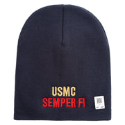 USMC Semper Fi Symbol Embroidered 8 Inch Short Beanie Made in USA - Navy OSFM
