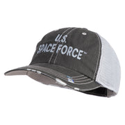 US Space Force Grey Letter Embroidered Low Profile Special Cotton Mesh Cap - Black OSFM