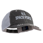 US Space Force Grey Letter Embroidered Low Profile Special Cotton Mesh Cap - Black OSFM