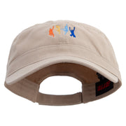 Colorful Dance Group Embroidered Garment Washed Adjustable Army Cap - Khaki OSFM