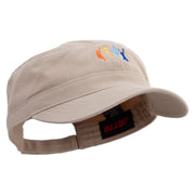 Colorful Dance Group Embroidered Garment Washed Adjustable Army Cap - Khaki OSFM