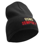 USMC Semper Fi Symbol Embroidered 8 Inch Short Beanie Made in USA - Black OSFM